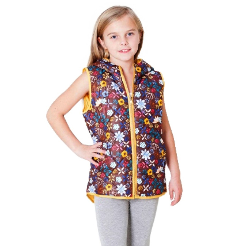 Girls Brown Multi Quilted Vest